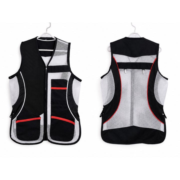 Gilet ball trap noir, blanc et rouge